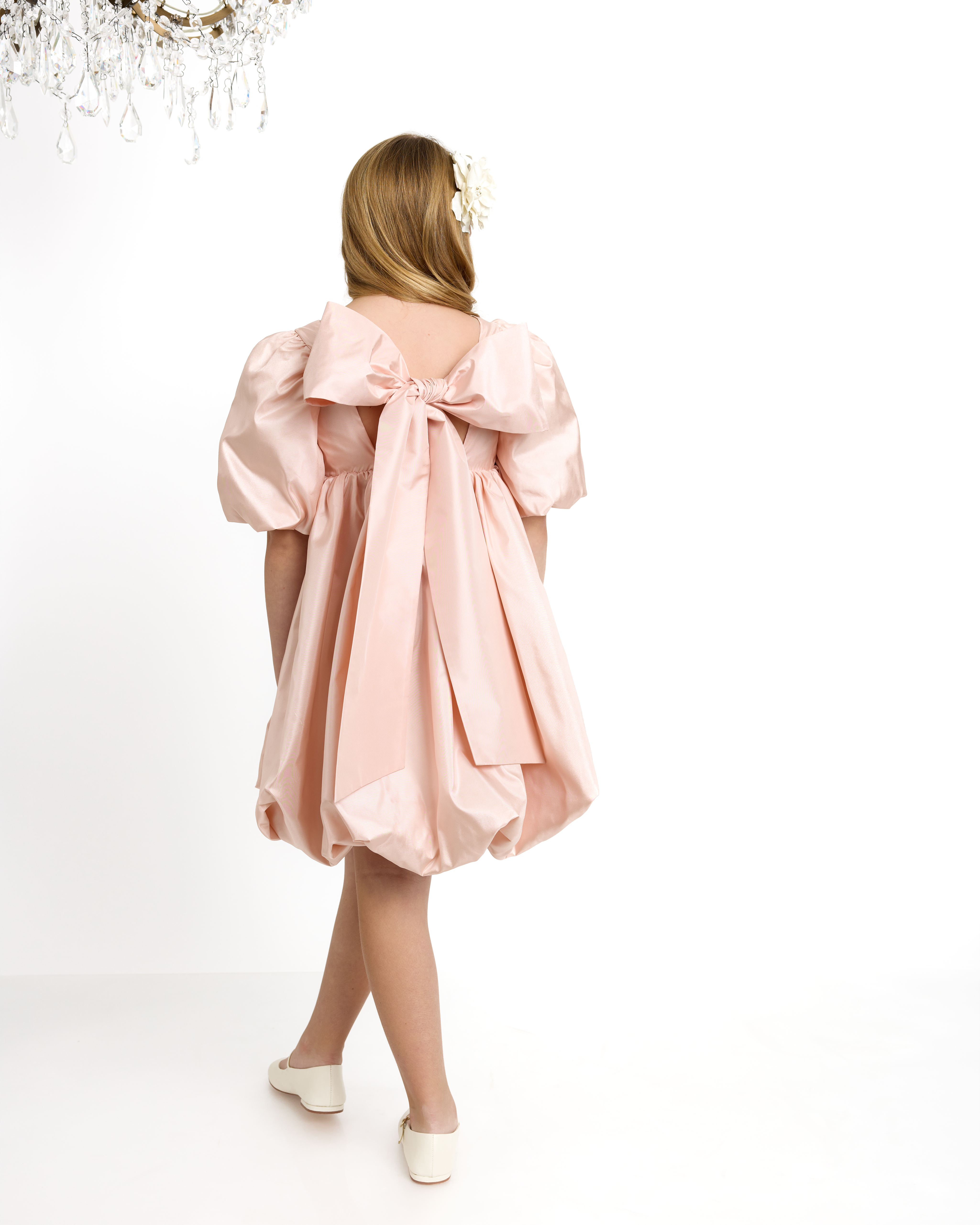 The Mini Puff Dress in Peach Bisque