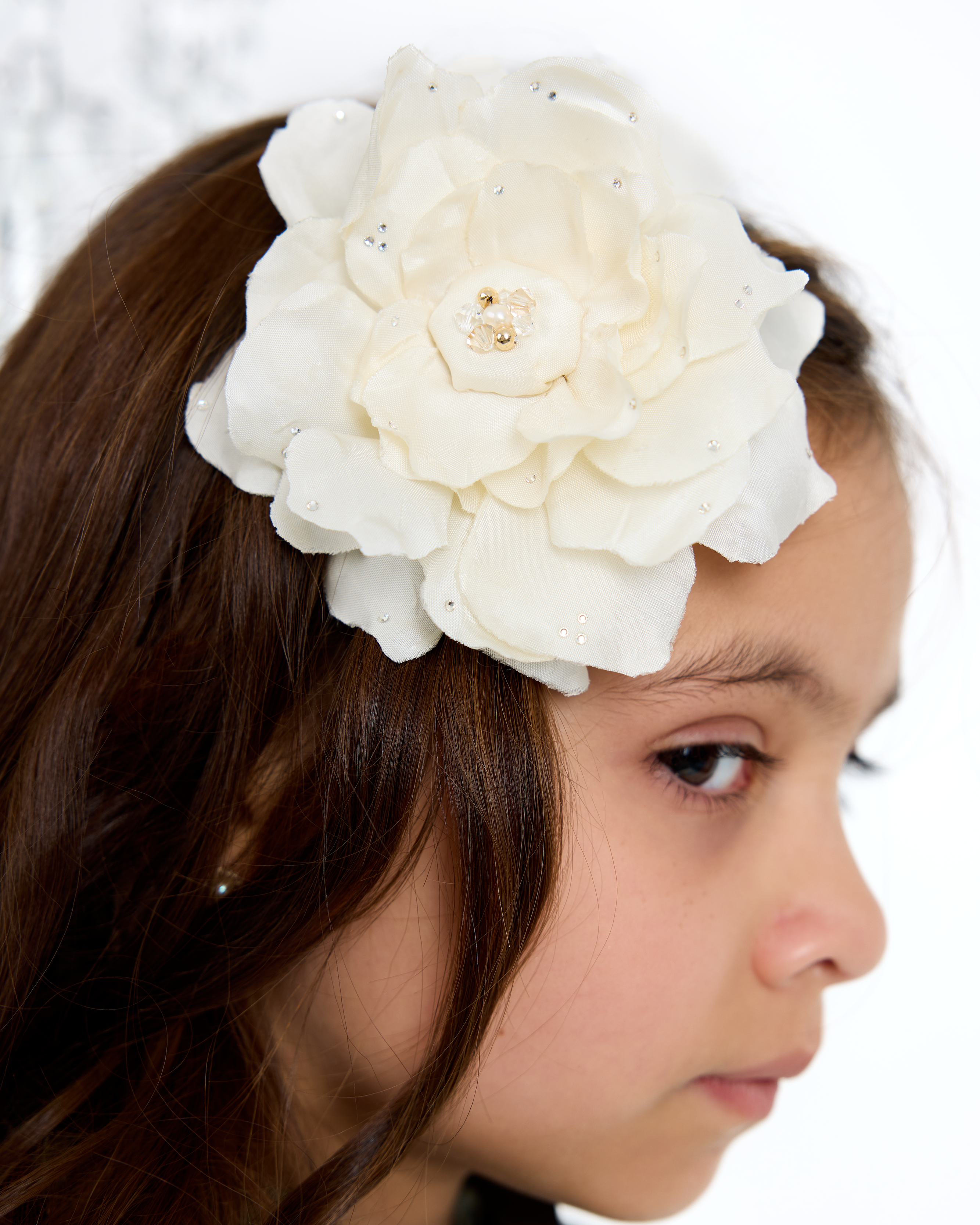 Silk Hair Flower in Pearled Ivory