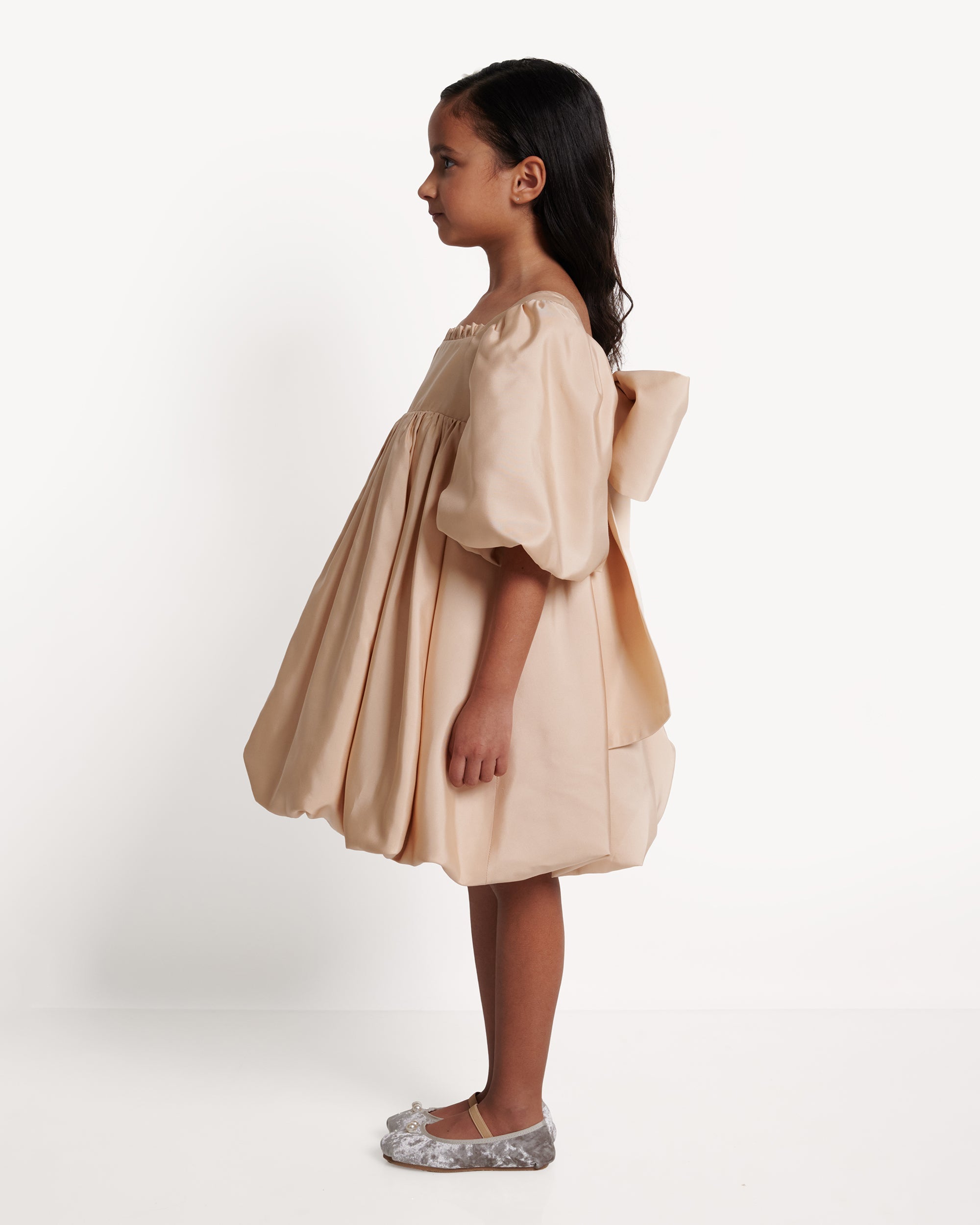 The Mini Puff Dress in Latte