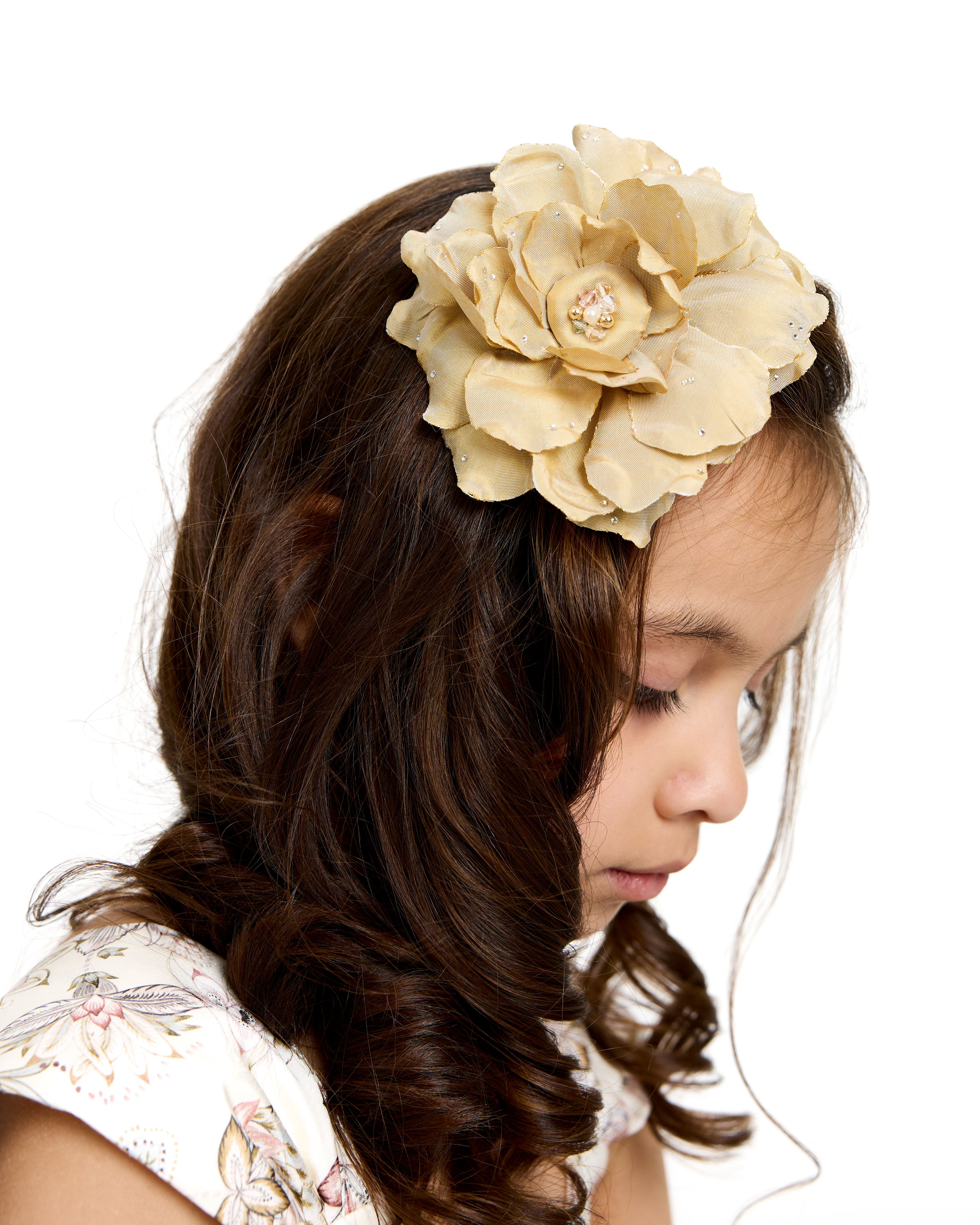 Silk Hair Flower in Spun Gold