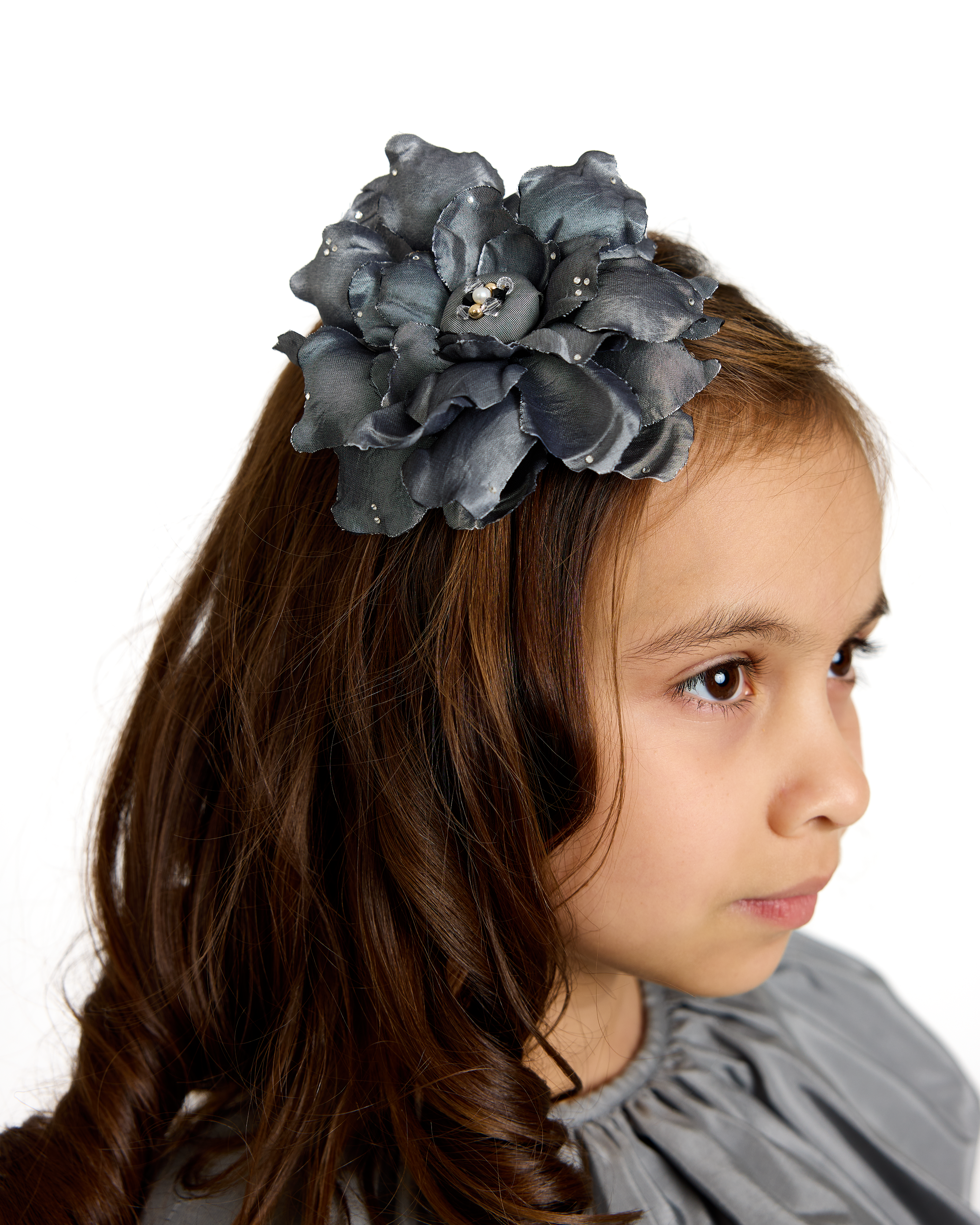 Silk Hair Flower in Faded Noir