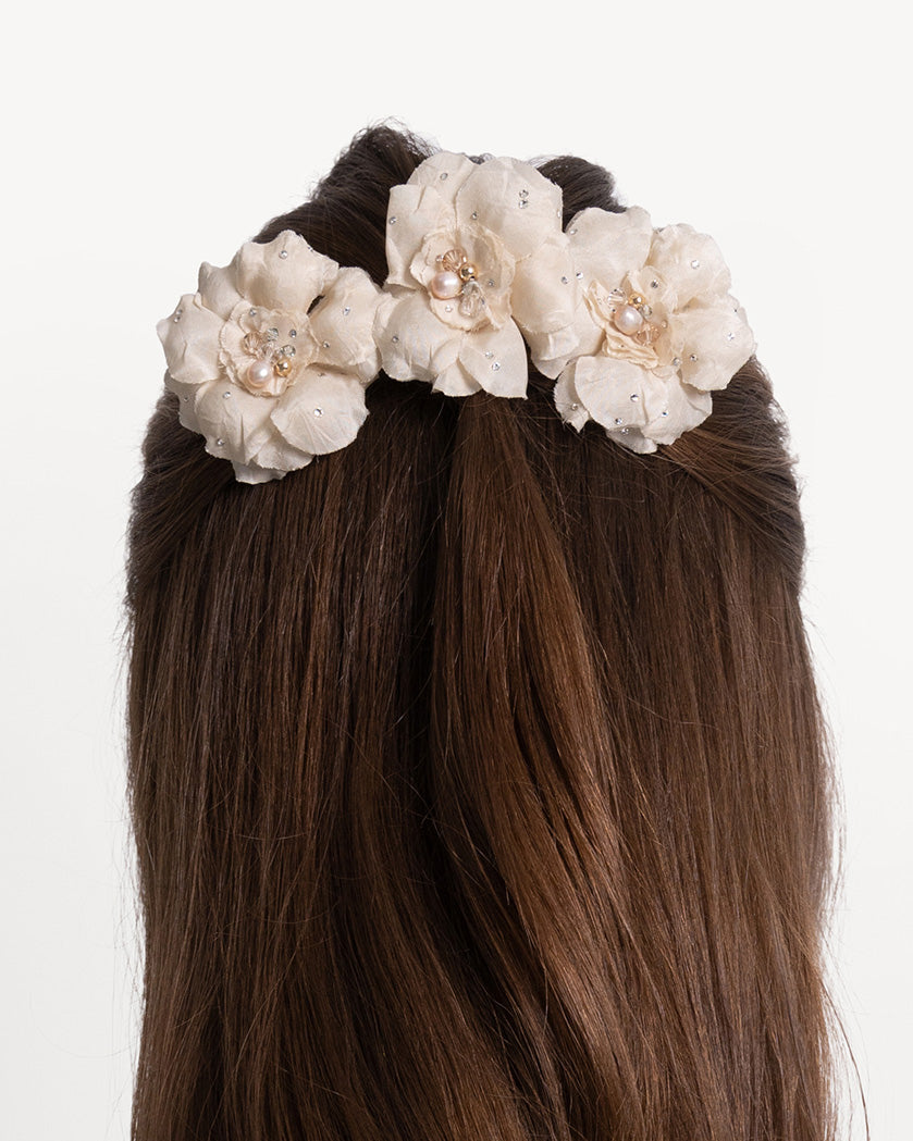 Petite Silk Hair Flower in Antique Ivory