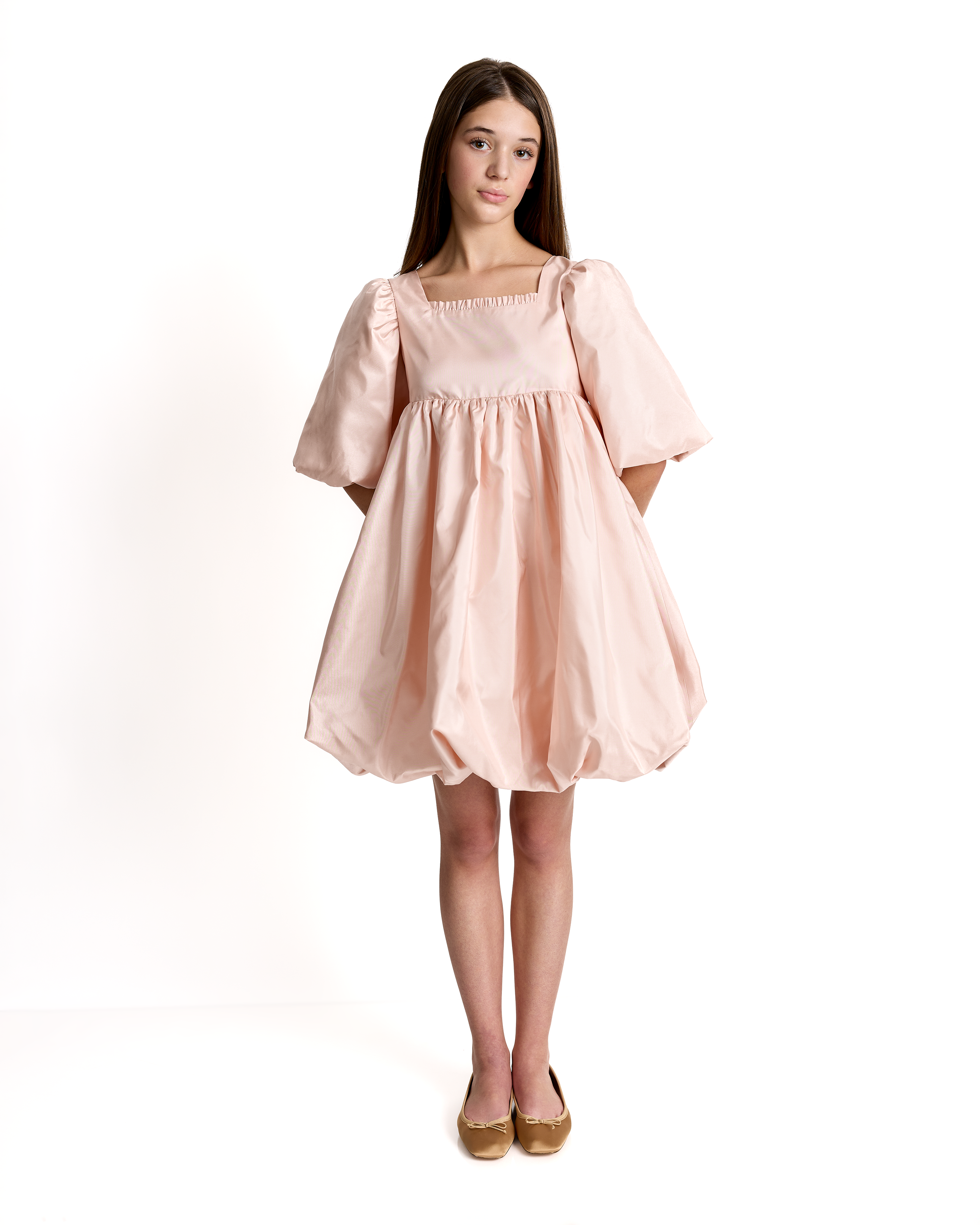 The Mini Puff Dress in Peach Bisque