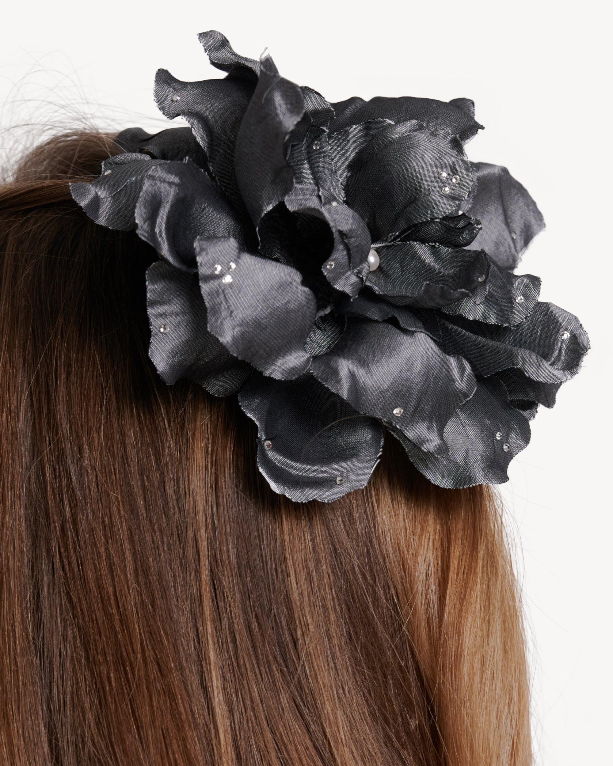 Silk Hair Flower in Faded Noir